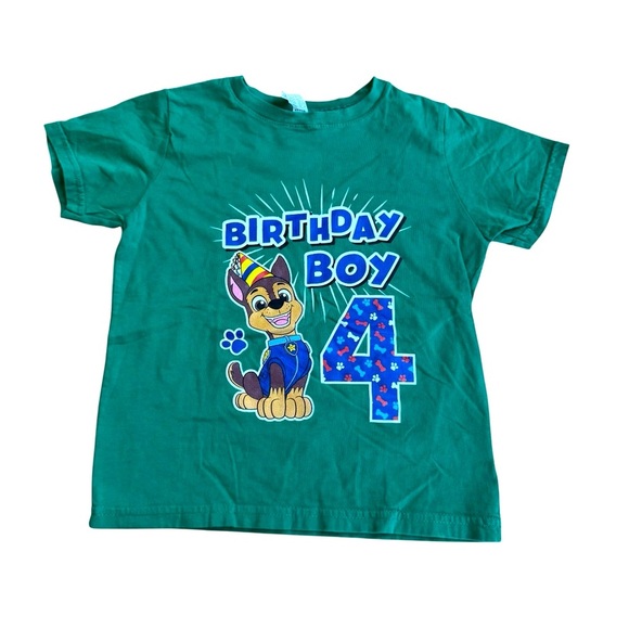 4 Birthday Boy Paw Patrol Chase Green t-shirt Short Sleeve Top Tee Size 5-6 - Picture 1 of 4